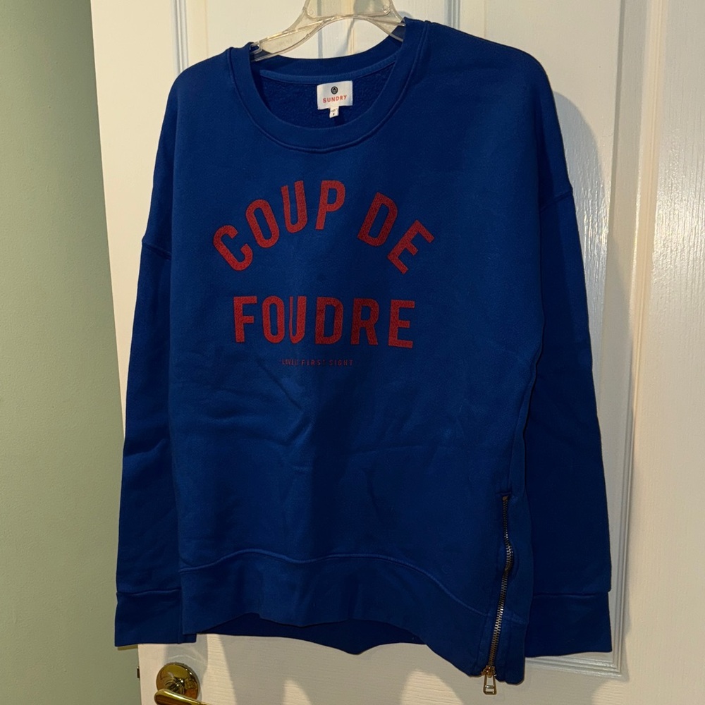 Sundry Royal Blue Top with Vibrant Red Text